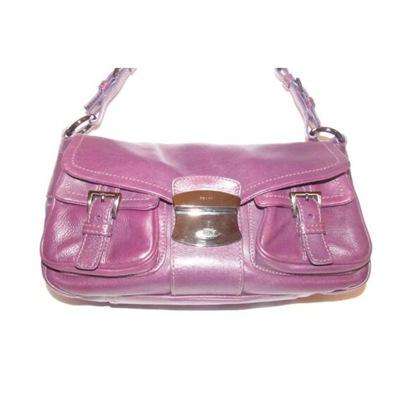Prada Envelope Top Shoulder Bag Eggplant Purple Leather w Chrome Hardware - Picture 4 of 8